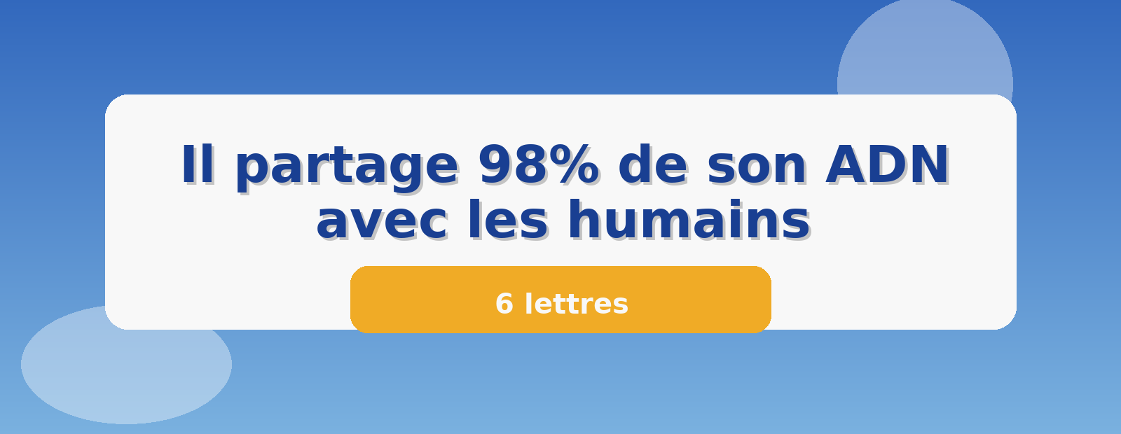 Il partage 98% de son ADN avec les humains 6 lettres