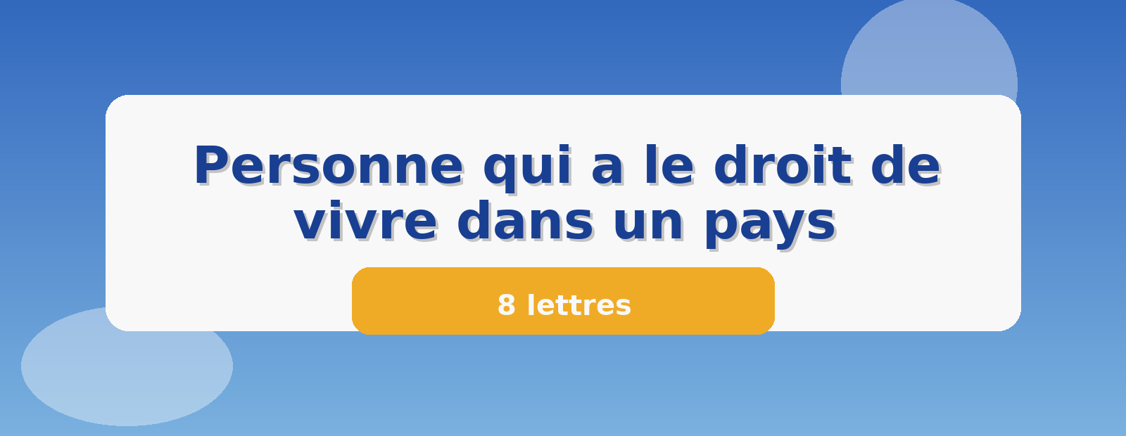 Personne qui a le droit de vivre dans un pays 8 lettres