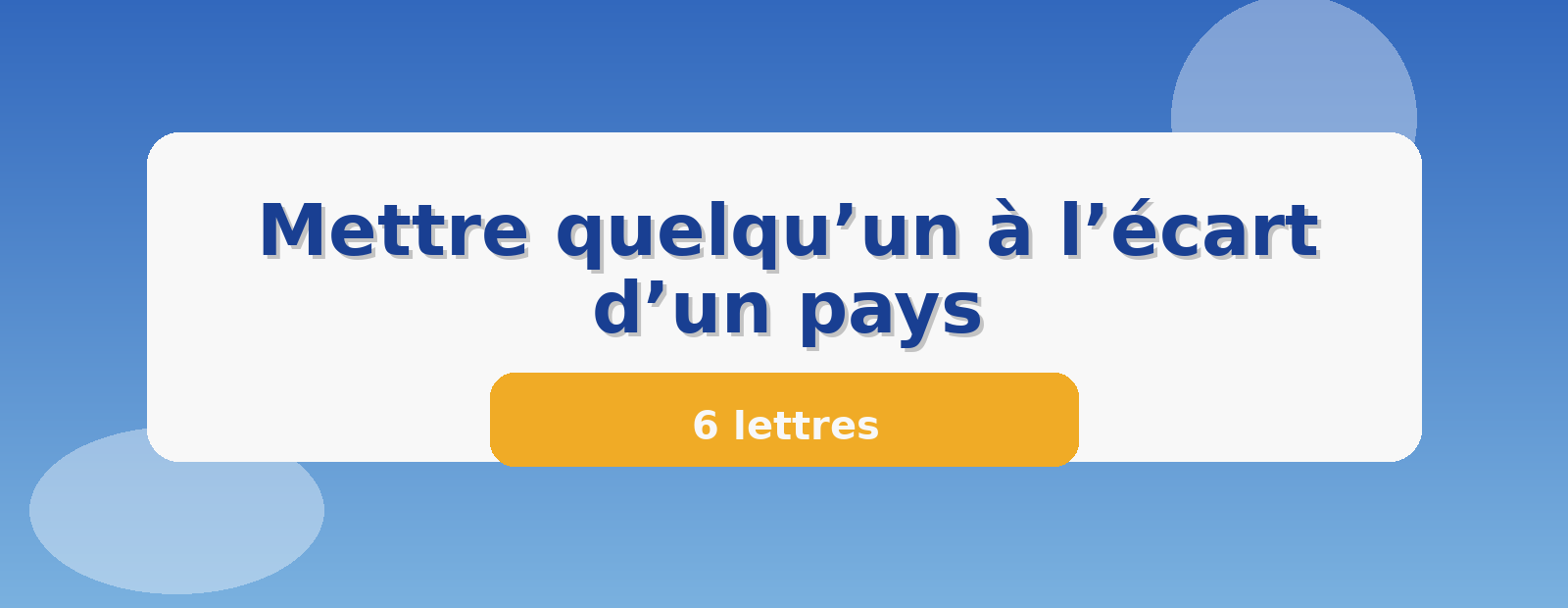 Mettre quelqu’un à l’écart d’un pays 6 lettres