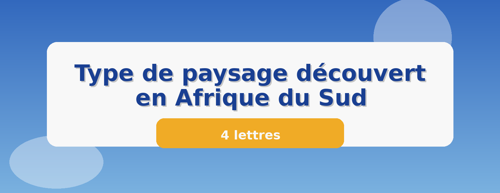 Type de paysage découvert en Afrique du Sud 4 lettres