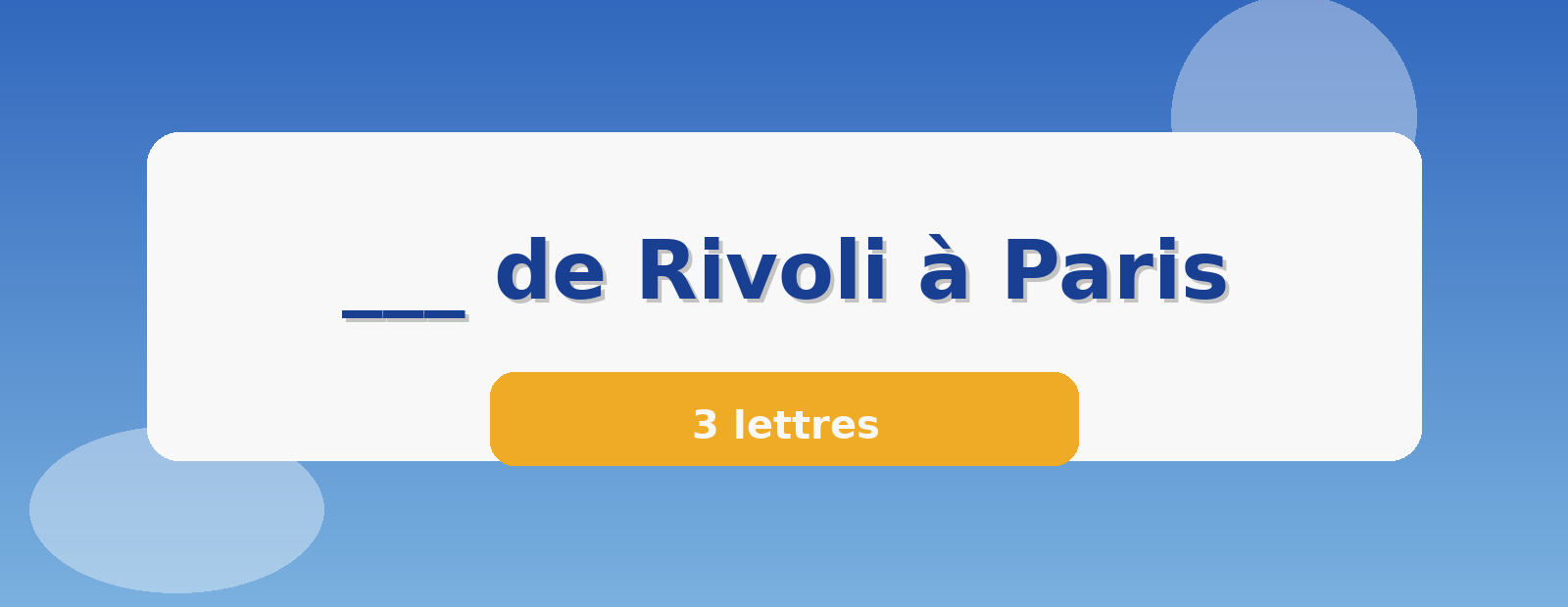 ___ de Rivoli à Paris 3 lettres